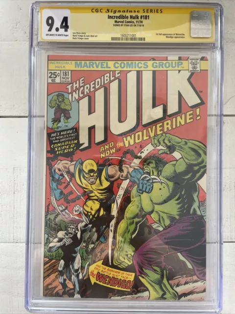 Incredible Hulk 181 CGC 9.4 Signature Series STAN LEE HOLY GRAIL