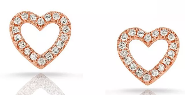 0.55ct Naturel Diamant Rond 14k Solide or Rose Mariage Coeur Clous D'Oreilles