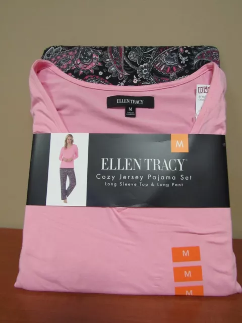 Women Medium Ellen Tracy 2 Pc. Jersey Pajama Set Long Sleeve Top and Pants CLCO4