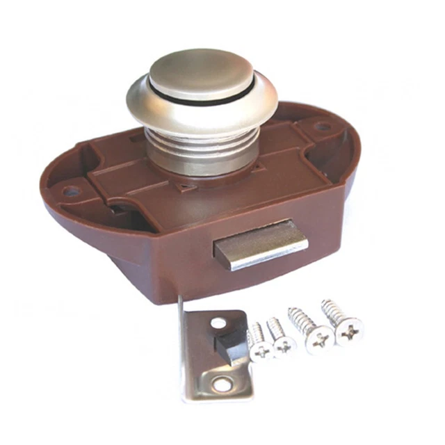 Verrou nickel mat avec bouton-poussoir pour meubles et portes d'armoire