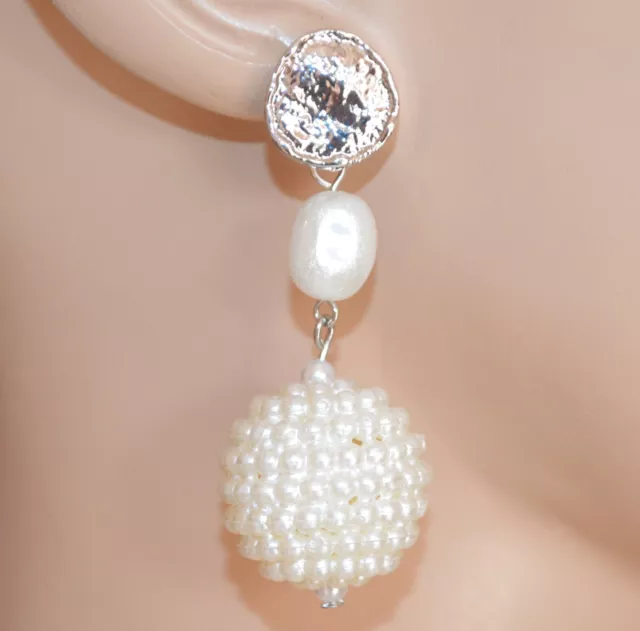 Orecchini donna argento perla bianca perline pendenti lunghi eleganti UD111