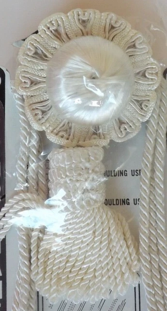 Vtg NOS 3 Ply Wired Cord Picture Mirror Hanger Ivory Tassel New Old Stock NIP 2