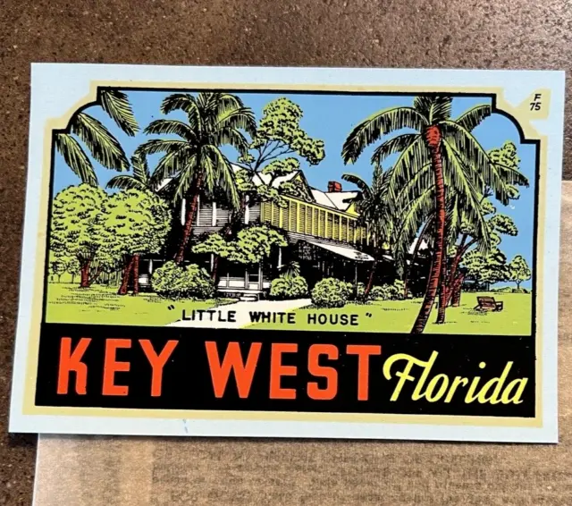 Original Vintage KEY WEST Florida TRAVEL Water DECAL Little White House history