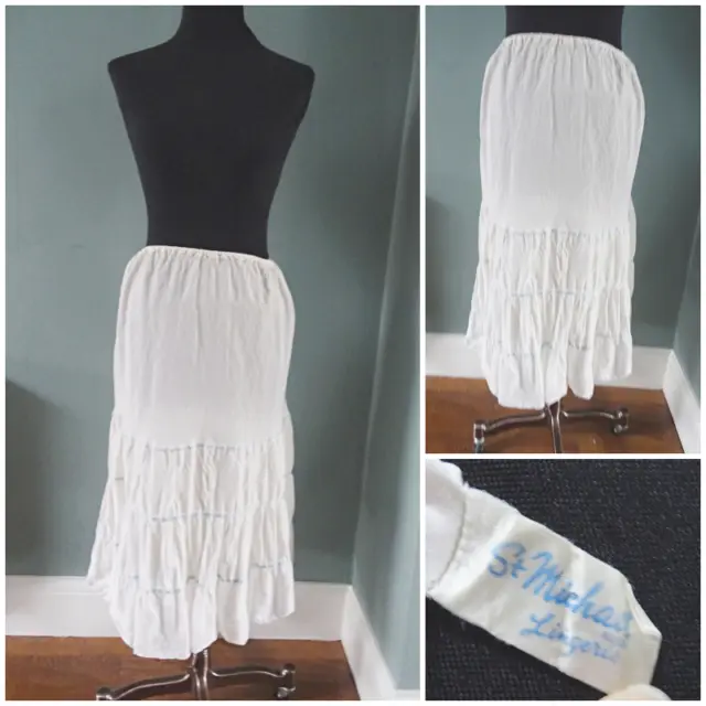 Vintage Half Slip Petticoat 1950s St Michael Ivory Blue Ribbon Ladies 38" Waist