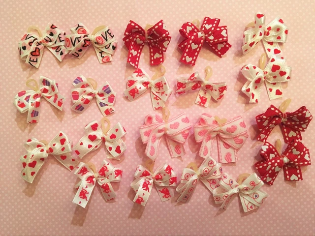 20 Tiny XSM Dbl Lpd Valentine's Day Dog Bows Grooming Bows Baby Maltese Yorkie