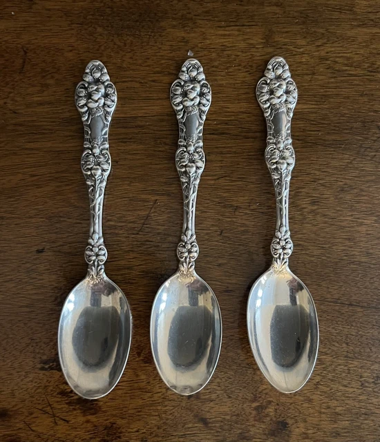 Three (3) Antique Alvin Sterling Silver Orange Blossom Pattern Teaspoons