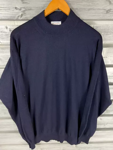 NICE GRAN SASSO Wool/Silk/Cashmere Navy Blue Mock Neck Sweater Mens 52 ...