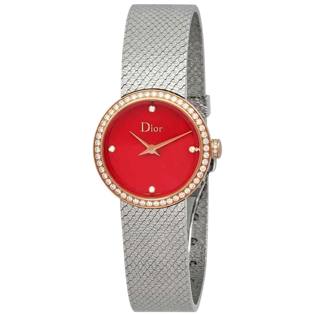 Dior La D De Dior Quartz Diamond Red Dial Ladies Watch CD047120M001