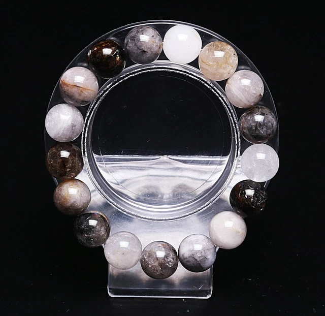12mm Natural Black Yellow Herkimer diamond Crystal Beads Bracelet AAA