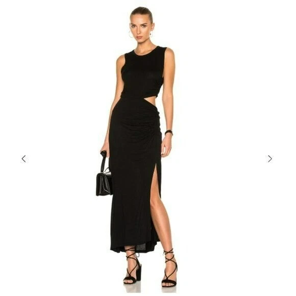 A.L.C. Jaxon Black Side Cut Out Maxi Dress Bodycon Sleeveless Minimalist LBD