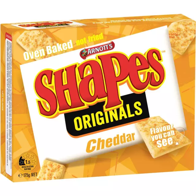 Arnotts Shapes Original Crackers Biscuits Cheddar Cheese Box 175g