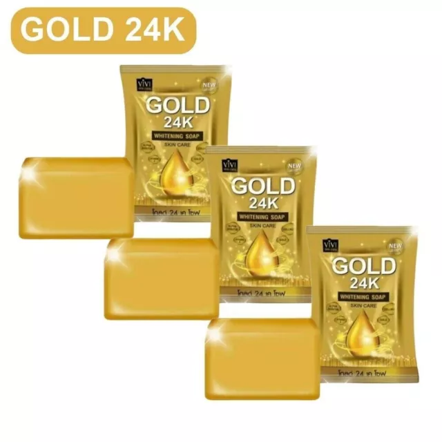 3x Gold 24k Whitening Bright Soap Collagen VitaminE Moisture Skin Face Acne Dark