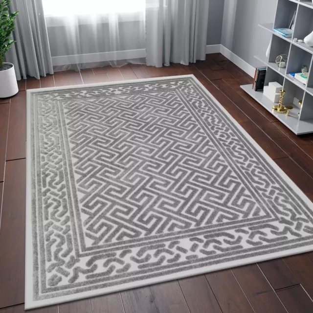 Indoor Outdoor Rug Grey Border Trellis Pattern Bedroom Conservatory Patio Garden