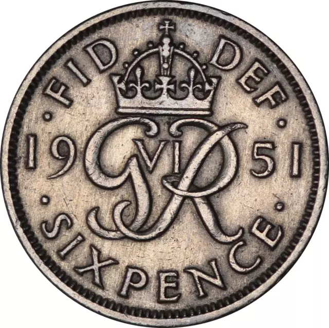 1951 King George VI Lucky British Sixpence 6D Coin - VF - SPINK 4110