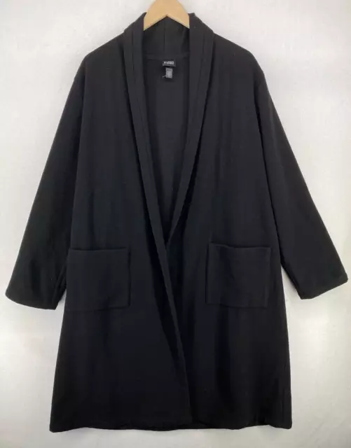 EILEEN FISHER Coat M Boiled Felted Wool Kimono Overcoat Shawl Open Front Black