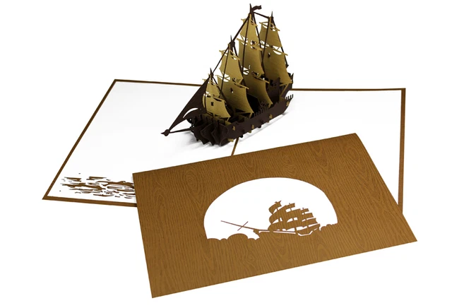 Pop-Up Karte 'Segelschiff 4-Master' – 3D Geburtstags- Oder Grußkarte, 15x20 Cm