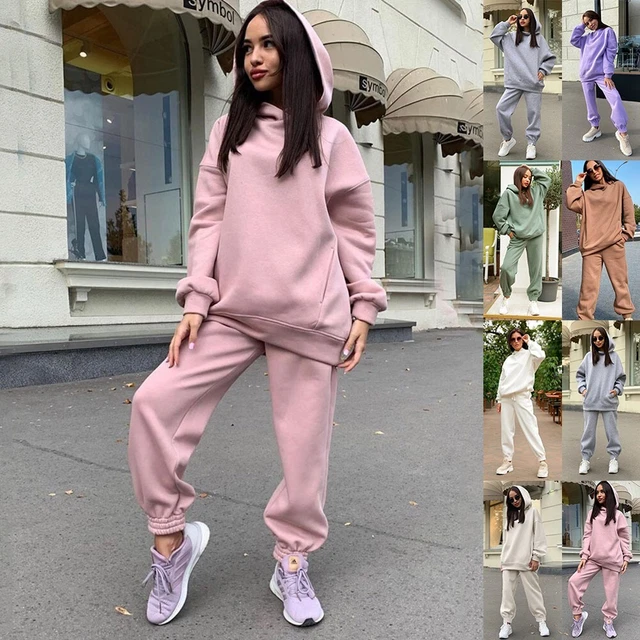 Enjoy Lounge Time with donna oversize felpa con cappuccio due pezzi set tuta da allenamento