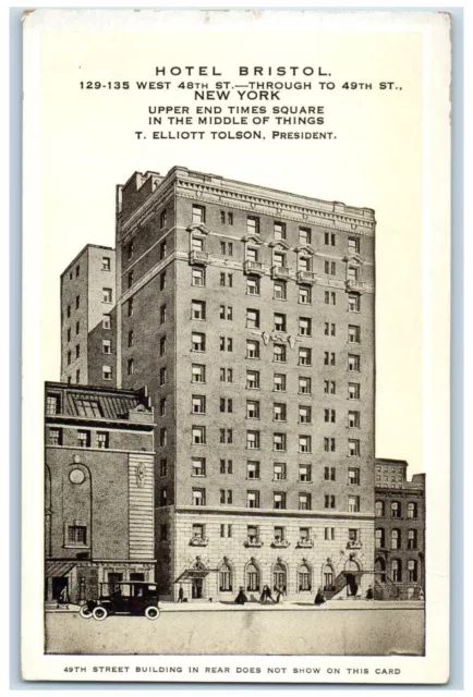 c1930's Front View of Hotel Bristol New York NY Vintage Unposted Postcard