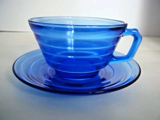 Hazel Atlas Moderntone Cobalt Blue Depression Glass Cup & Saucer
