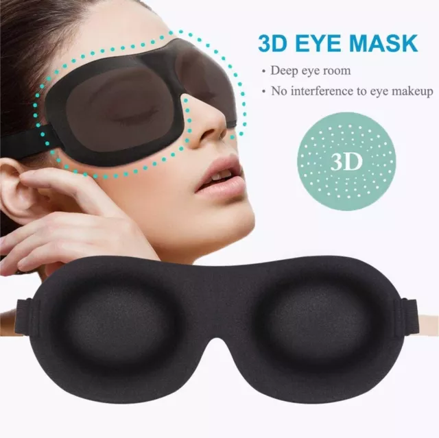 Eye Mask 3D Luxury Black Reusable Relaxing Night Travel Sleep Sleeping Blackout