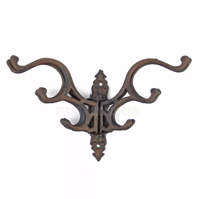 Large Swivel Wall Hook Cast Iron Coat Rack Purse Hanger Victorian Antiqued Brown 2