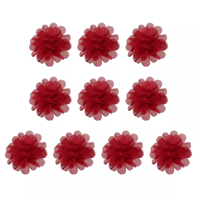 10Pcs 2.8" Chiffon Flowers Fabric Flower Sewing Fabric Appliques Red