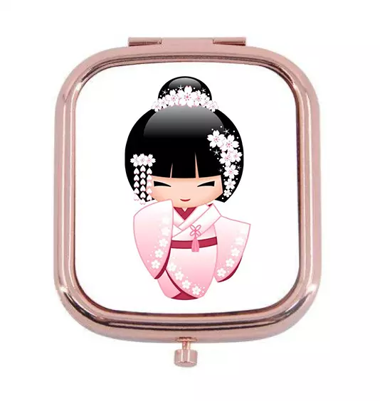 JAPANISCHE PUPPE PREMIUM ROSÉGOLD Kompakt Spiegel Tasche Handtasche Make-up Spiegel