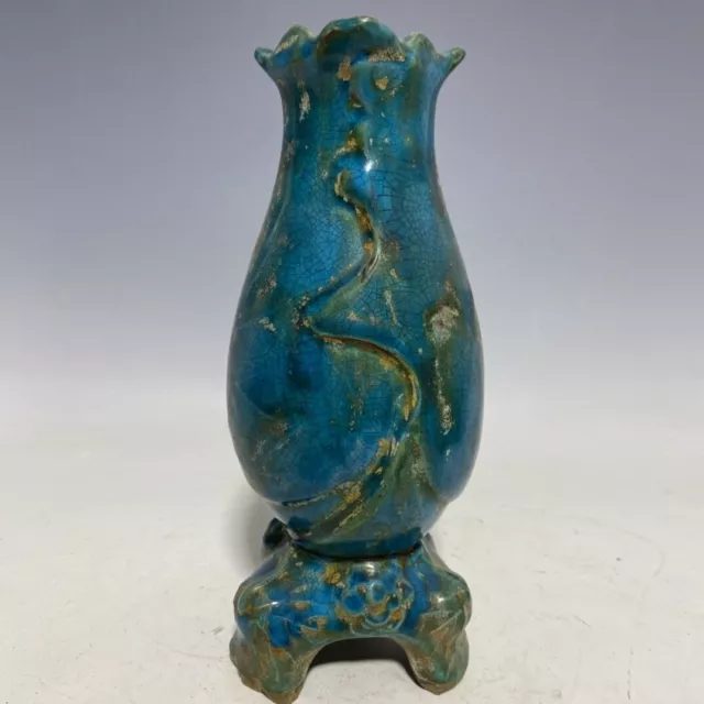 6.2" china antique great zhou dynasty chai porcelain blue lce crack louts bottle