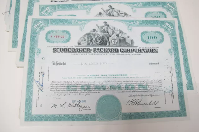 Lot of 10 Studebaker Corporation 100 Share Stock Certificate 1961 -b