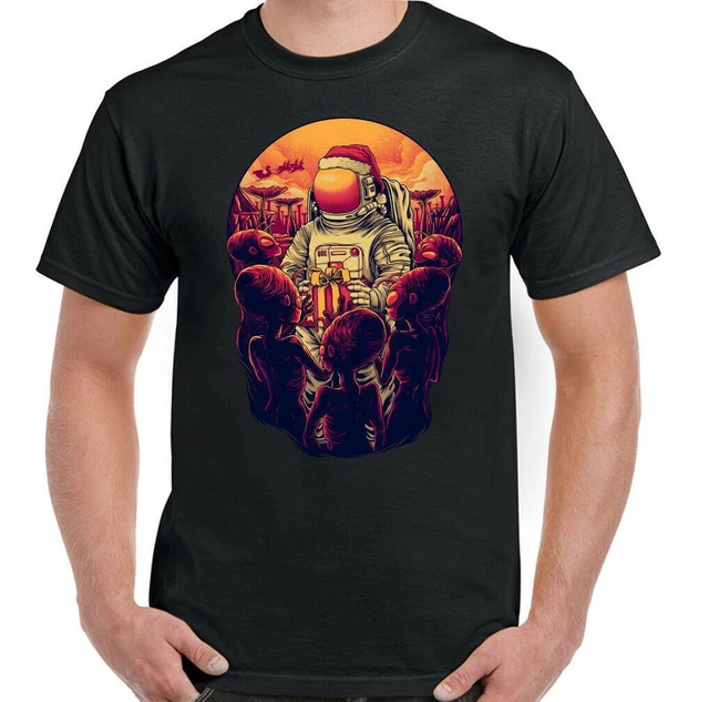 Natale T-Shirt Spazio Babbo Uomo Divertente Alieno Astronauta Film Claus Regalo