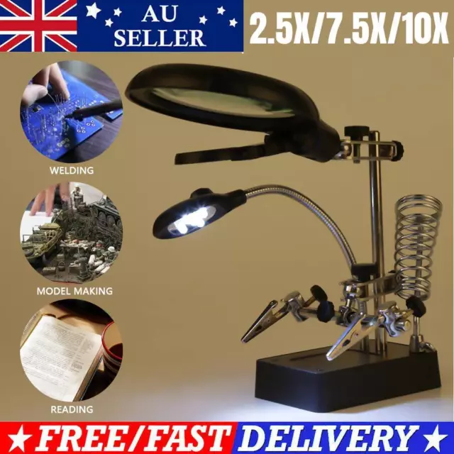 5 LED Magnifying Glass Magnifier Soldering Iron/Station Stand Helping Hand Clip