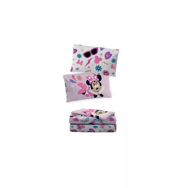 Nuovo Lenzuola Disney Singola Puro Cotone Minnie Colore Rosa 2