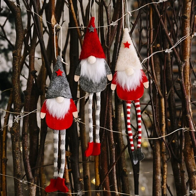 3 Pezzi Natale Volto Gnomo un Gamba Lunga Albero di Natale di Babbo N P7U3