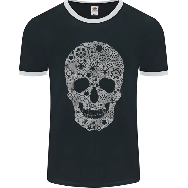 Maglietta Gear Skull Biker Moto Auto Auto Uomo Ringer FotoL
