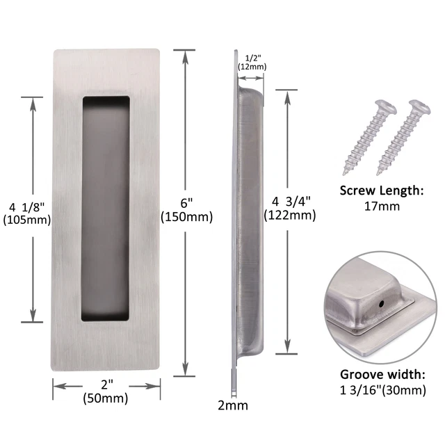2 pack 4.75" Sliding Barn Door Finger Pull Recessed Kitchen Cabinet Handle Flush 2