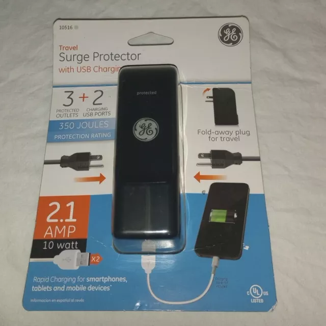 GE Travel Surge Protector w/ 3 Outlets & 2 USB Ports