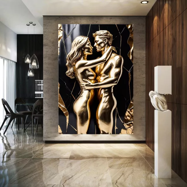 Mural amor abstracto en oro, arte moderno nad de linazo, vidrio acrílico póster arte