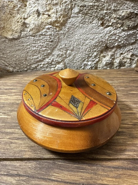 Boîte Artisanale En Bois Peint à La Main - Décor Ethnique Fleurs Multicolores