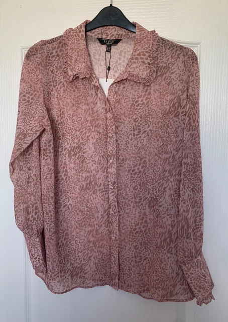 New/Tag LIPSY Animal Print Pink/Brown Frill Detail Shirt Blouse, Size 16