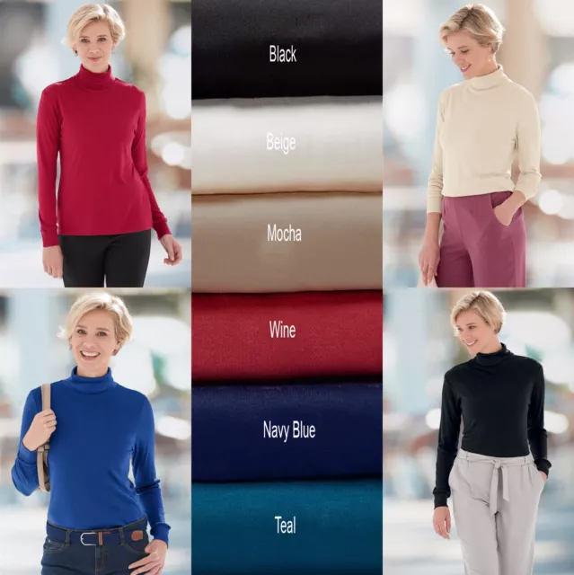 Ladies Long Sleeve Roll Polo Neck T-Shirt Top Turtle Neck Top All Sizes