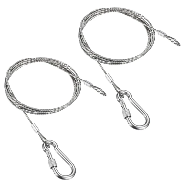 2Pcs 2.5mmx1.5m(5Ft) Safety Cable Lock Wire with Snap Hook Steel Security Cable