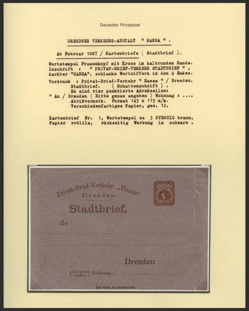 DRESDEN C K BRIEF, HANSA: 6 verschiedene Kartenbriefe (davon 5 *) sowie 2 versch