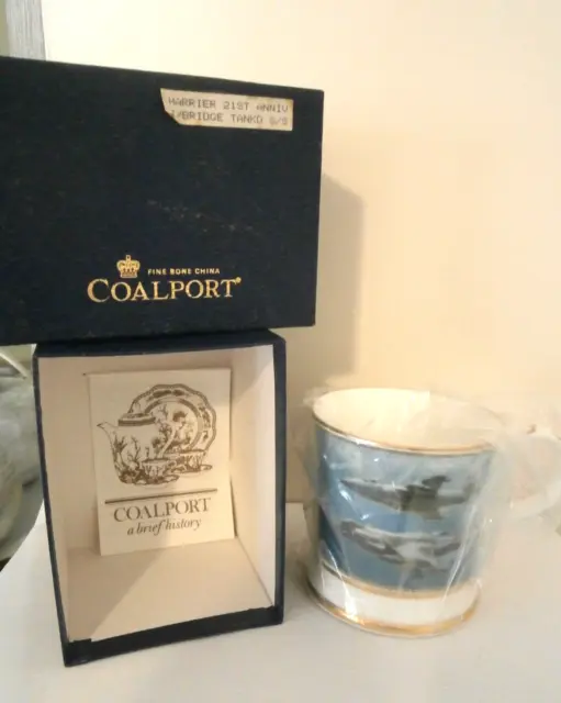 COALPORT CHINA MUG BOXED 1987 THE HARRIER AIRCRAFT with CHIEF TEST PILOTS NAME