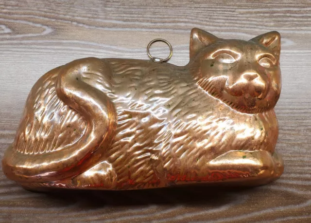 Vintage Old Dutch Design Copper Brass Cat Mold Tin Kitchen Wall Hanging Decor