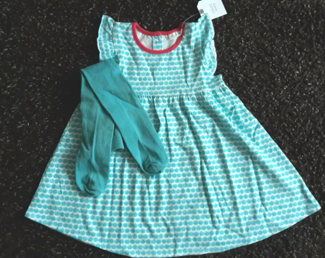 Next Baby Girls White Apple Print Dress & Matching Tights Age 12-18 Months BNWT