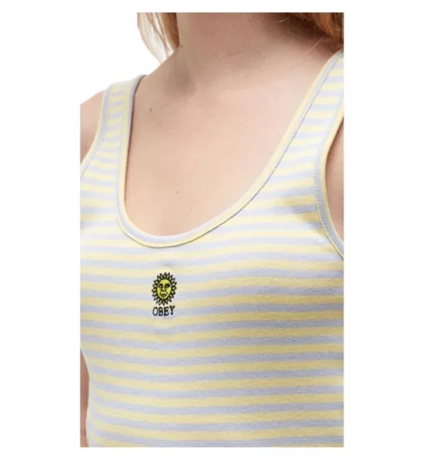 Obey Sunny yellow stripe tank with embroidered sun size medium NWT 2