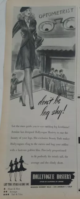 1945 Hollyvogue women's Hosiery stockings legs optometrist vintage fashion ad