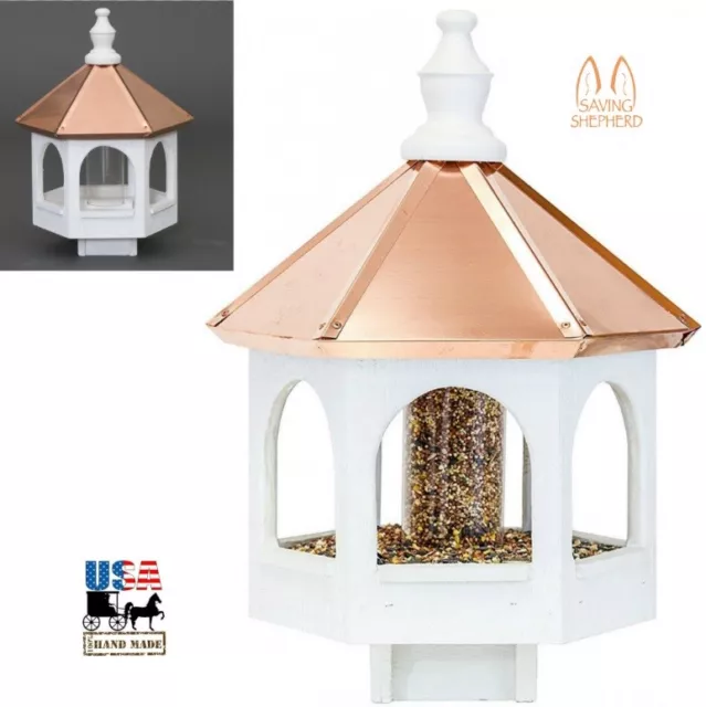 20” COPPER TOP BIRD SEED FEEDER - Amish Handmade 14” Round Post Mount Gazebo USA