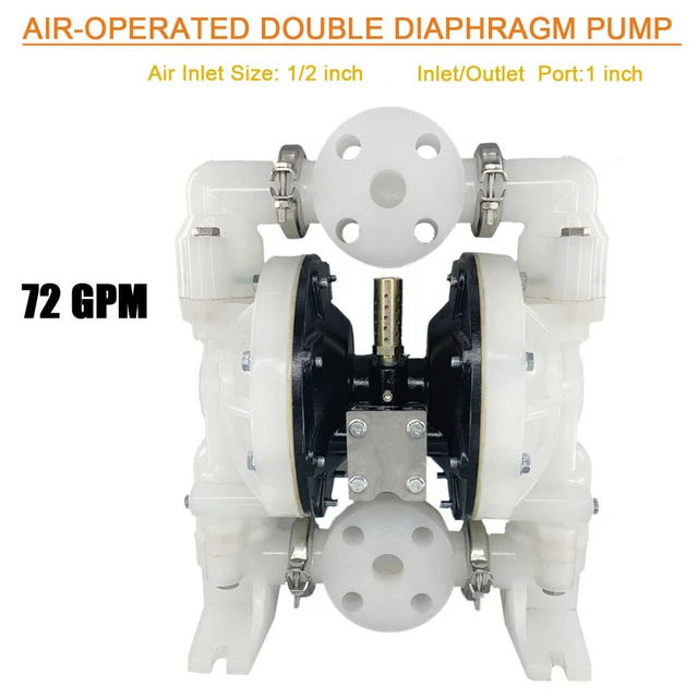 72GPM Double Diaphragm Pump Air-Operated 1" Inlet & Outlet for Petroleum Fluids