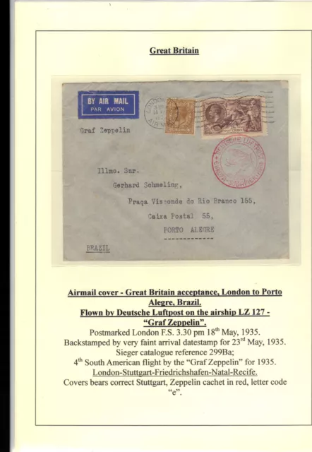 Gb Zeppelin Cover 1935  - Airship Lz 127 From London To Porto,  Brazil 3